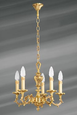Lustre Louis XV doré en bronze cinq lumières - Lustre by Lucien Gau