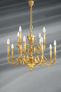 Lustre Louis XVI en bronze doré, douze lumières - Lustre by Lucien Gau