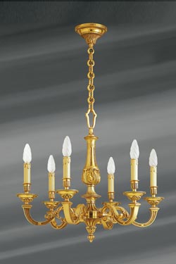 Lustre Louis XVI en bronze doré, six lumières - Lustre by Lucien Gau