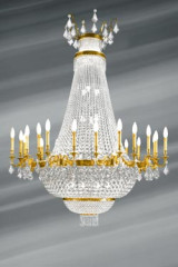 Lustre montgolfière Louis XVI cristal de bohème et bronze doré quarante lumières - Lustre by Lucien Gau