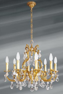 Lustre à pampilles en strass bronze patiné vieil or 8 lumières - Lustre by Lucien Gau