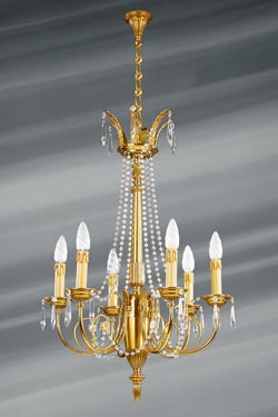Lustre perles de cristal de bohème six lumières Louis XVI - Lustre by Lucien Gau