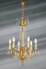 Lustre perles de cristal de bohème six lumières Louis XVI - Lustre by Lucien Gau