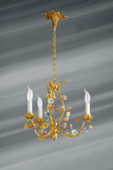 Lustre Romantique doré et fleuri 3 lumières - Lustre by Lucien Gau