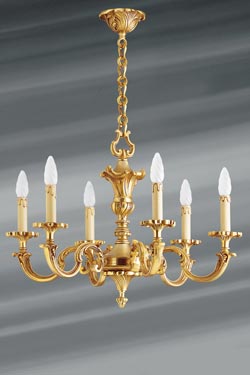 Lustre à six bougeoirs en bronze doré Louis XV - Lustre by Lucien Gau