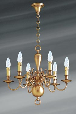 Lustre style hollandais laiton six lumières - Lustre by Lucien Gau