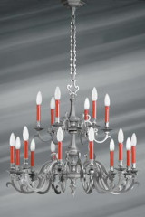 Lustre style Louis XIII bronze finition étain mat dix-huit lumières - Lustre by Lucien Gau