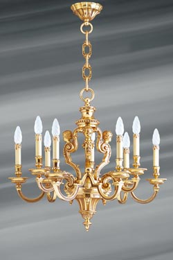 Lustre style Louis XIV en bronze doré neuf lumières - Lustre by Lucien Gau