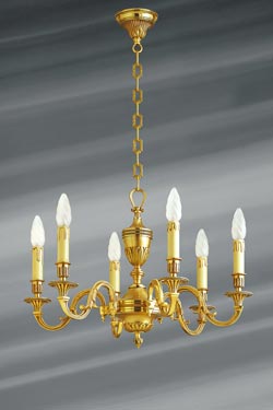 Lustre style Louis XVI bronze massif finition vieil or 6 lumières  - Lustre by Lucien Gau
