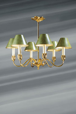 Nymphéa lustre classique 6 lumières doré et vert - Lustre by Lucien Gau