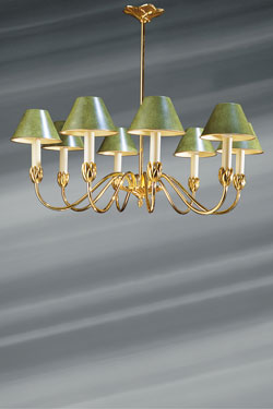 Nymphéa lustre 8 lumières doré et vert  - Lustre by Lucien Gau