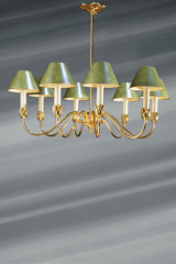 Nymphéa lustre 8 lumières doré et vert  - Lustre by Lucien Gau