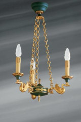 Petit lustre de style Empire en bronze massif, trois lumières - Lustre by Lucien Gau