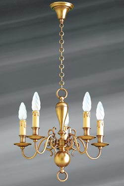 Petit lustre en laiton de style hollandais 5 lumières  - Lustre by Lucien Gau