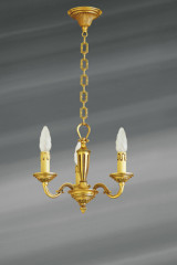 Petit lustre trois lumières de style Louis XVI en bronze massif doré - Lustre by Lucien Gau