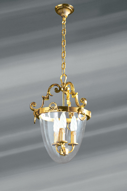 Suspension ovoïdale en bronze et verre trois lumières - Lustre by Lucien Gau