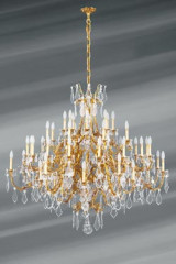 Très grand lustre doré Louis XV cristal de bohème bronze - Lustre by Lucien Gau