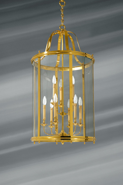 Très grande lanterne en verre courbé et bronze massif neuf lumières - Lustre by Lucien Gau