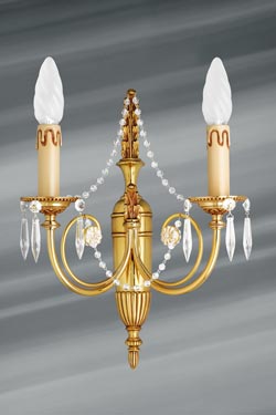 Bohemian crystal and golden bronze sconce two lights - Wall lights by Lucien Gau