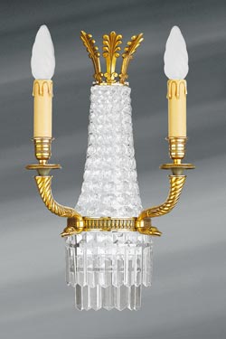 Bohemian crystal and old gold Louis XVI sconce three lights - Wall lights by Lucien Gau