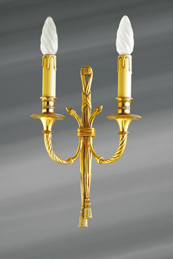 Double wall lamp, Louis XVI style, solid gilt bronze - Wall lights by Lucien Gau