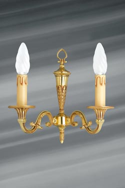 Double light wall lamp, solid bronze, Louis XVI style, old gold patina - Wall lights by Lucien Gau