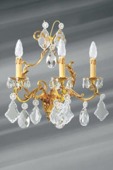 Gold Louis XV wall lamp with trimmings in bohemian crystal 3 lights - Wall lights by Lucien Gau