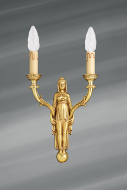 Golden wall lamp, Directoire style, solid bronze, bright gold finish - Wall lights by Lucien Gau