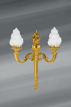 Wall lamp in solid bronze, old gold patina, two lights, frosted white glass - Wall lights by Lucien Gau