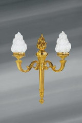 Wall lamp in solid bronze, old gold patina, two lights, frosted white glass - Wall lights by Lucien Gau