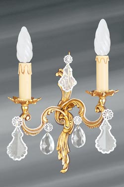 Wall lamp Louis XV bronze old gold and bohemian crystal - Wall lights by Lucien Gau