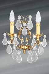 Louis XV bohemian crystal and bronze old gold wall lamp two lights - Wall lights by Lucien Gau