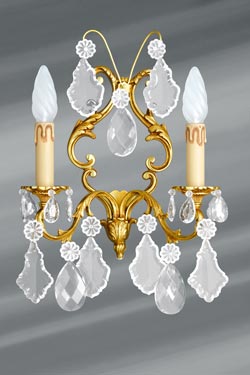 Louis XV Bohemian crystal two-light gold wall light - Wall lights by Lucien Gau