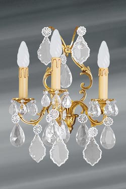 Louis XV gilded wall lamp with bohemian crystal trimmings three lights - Wall lights by Lucien Gau