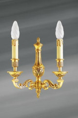 Louis XVI wall lamp, in patinated bronze, old gold, double candle holder - Wall lights by Lucien Gau