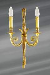 Louis XVI wall sconce old gold finish, double candlestick. - Wall lights by Lucien Gau