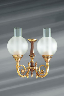 Restoration wall lamp 2 lights and satin glass ball - Wall lights by Lucien Gau