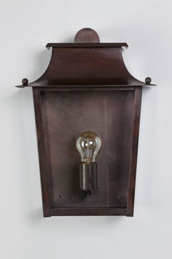 Alma outdoor lantern with patinated brass finish