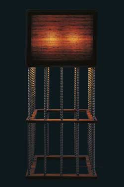 Lampadaire cube en bronze, soie indienne et ébène de Macassar Pasha - Marron foncé grand modèle