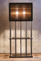 Lampadaire cube en bronze, soie indienne et ébène de Macassar Pasha - Marron foncé grand modèle - Lampadaire by Luminara