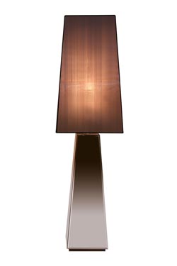Lampadaire pyramide Narciso miroir biseauté et abat-jour taupe
