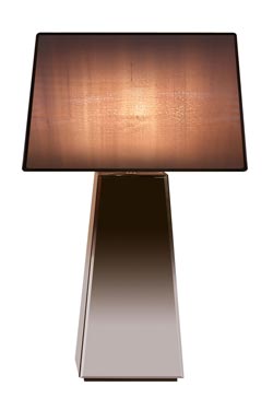 Lampe pyramide Narciso miroir biseauté et abat-jour taupe