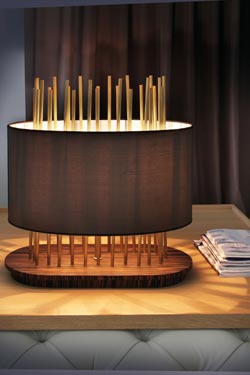 Lampe Soho Oval en soie, bronze et palissandre
