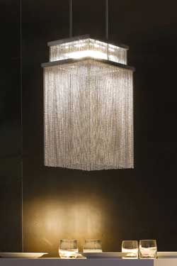 Suspension perles inox carrée Shine Chain Wine Bar - Suspension by Luminara