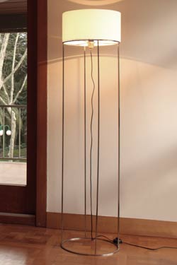 2098's Floor lamp in satin nickel metal and beige fabric