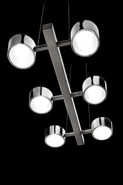 Suspension 6 lumières nickel satiné et chrome City S6 - Suspension by Luz Difusion