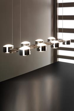 Suspension 8 lumières nickel satiné et chrome City S8 - Suspension by Luz Difusion