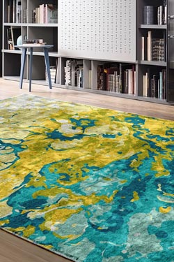 Aquarelle tapis décor abstrait jaune, vert et turquoise 170X240