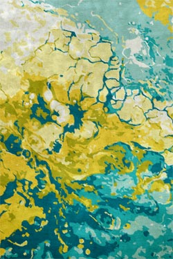 Aquarelle tapis décor abstrait jaune, vert et turquoise 170X240 - Tapis contemporain by MA Salgueiro