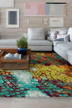 Chameleon tapis multicolore turquoise, vert, orange 170X240
